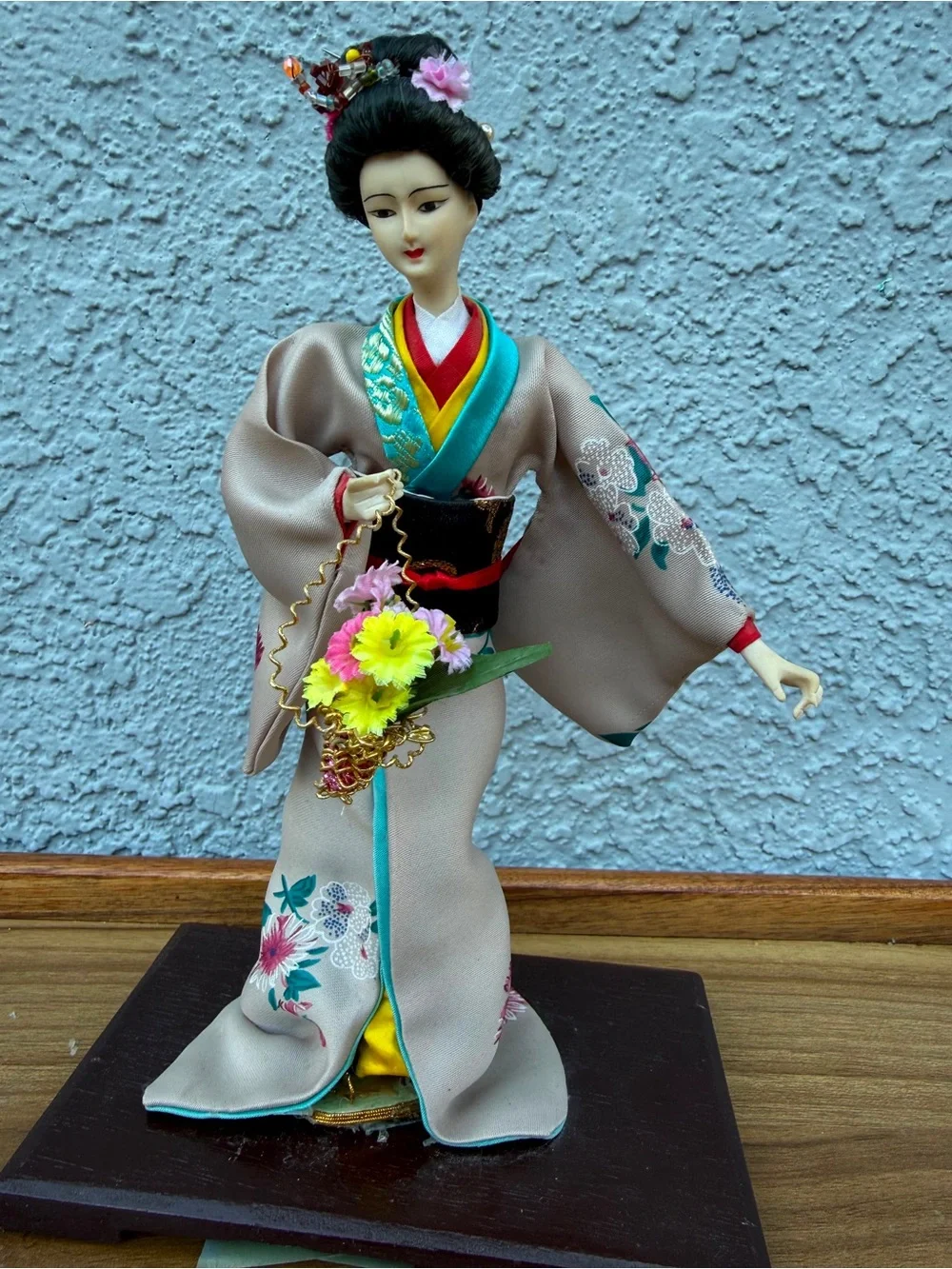 Vintage Japanese Geisha Kimono Dolls Lot of 2 Wooden Base 10